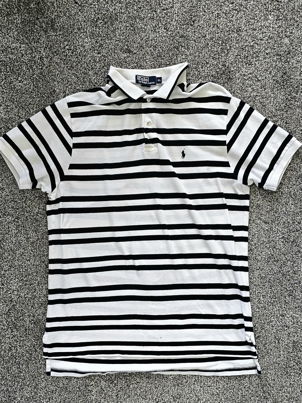 Polo by Ralph Lauren White and Black Striped Cotton Polo Shirt